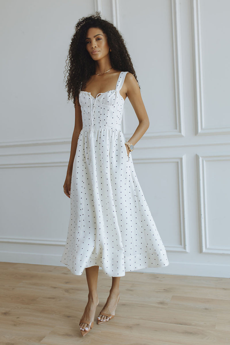 SANCIA LINEN/VISCOSE CORSET MIDI DRESS - MINI POLKA  CHIC LE FRIQUE - USA
