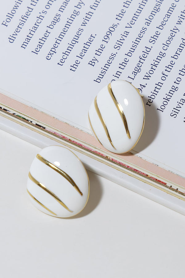 GOLD PLATED WHITE ENAMEL EARRINGS