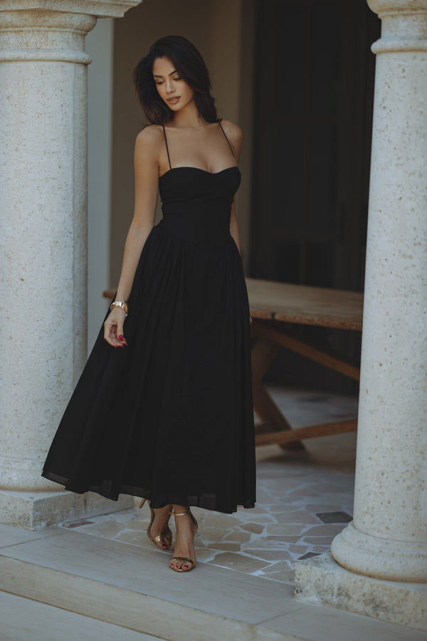 ESTIE COTTON MAXI DRESS - BLACK