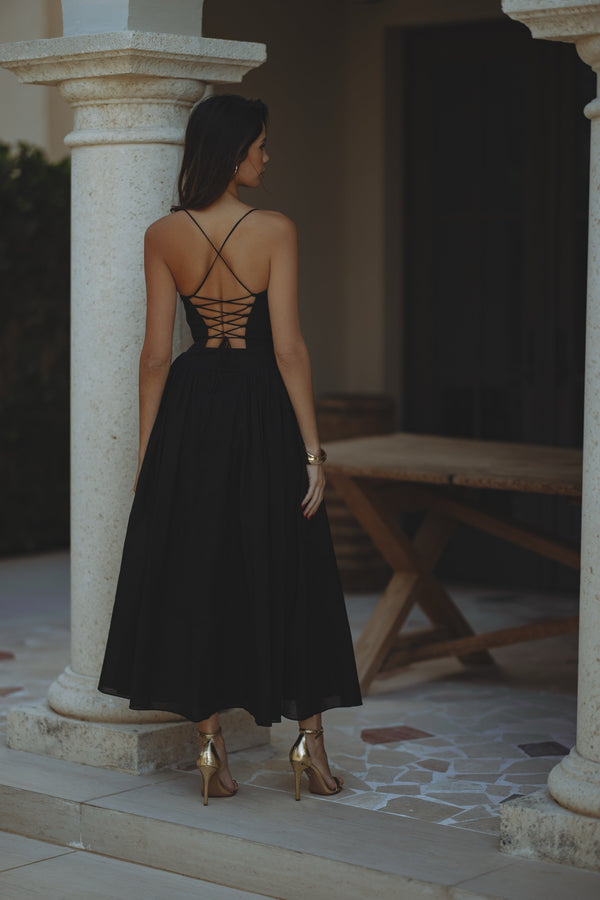 ESTIE COTTON MAXI DRESS - BLACK