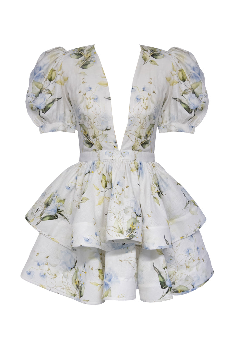 AUBRIE LINEN MINI DRESS - WHISPERING BLOOM