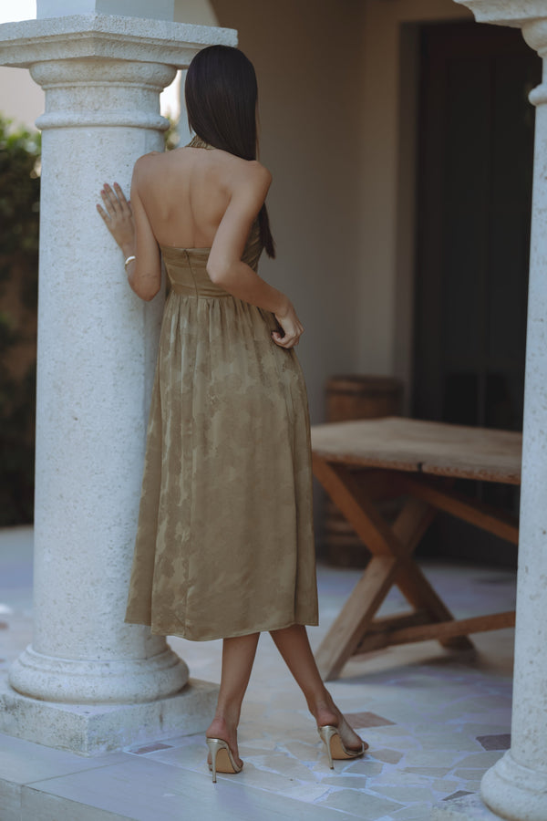 KATARINA MIDI DRESS - OLIVE/JACQUARD