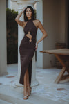 NEVE COLLAR MAXI DRESS - CHOCOLATE