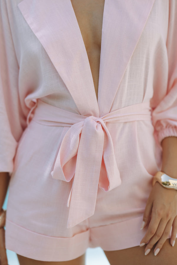 MAXIE LINEN/COTTON PLAYSUIT - BABY PINK