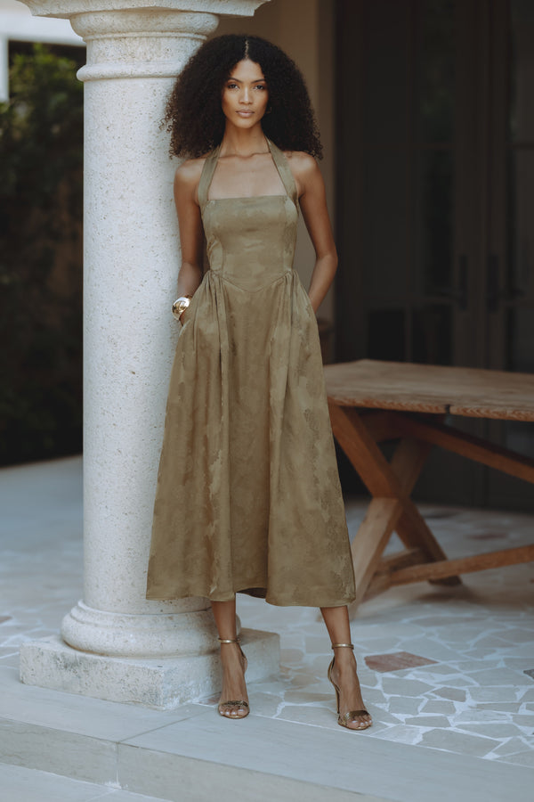 KATARINA DRESS - OLIVE/JACQUARD