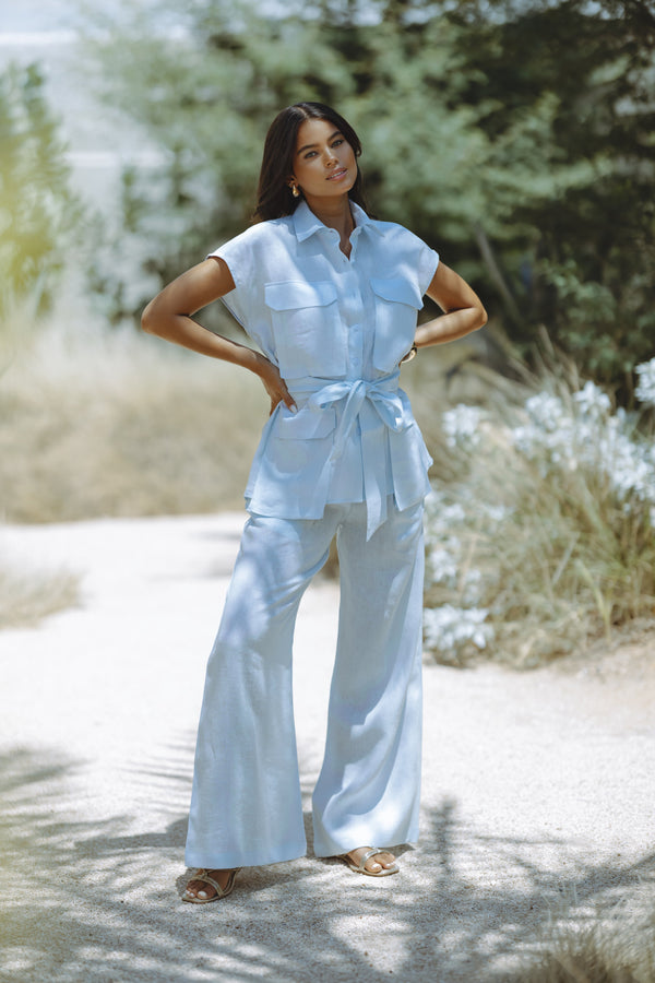 GRELARA LINEN TOP - BABY BLUE