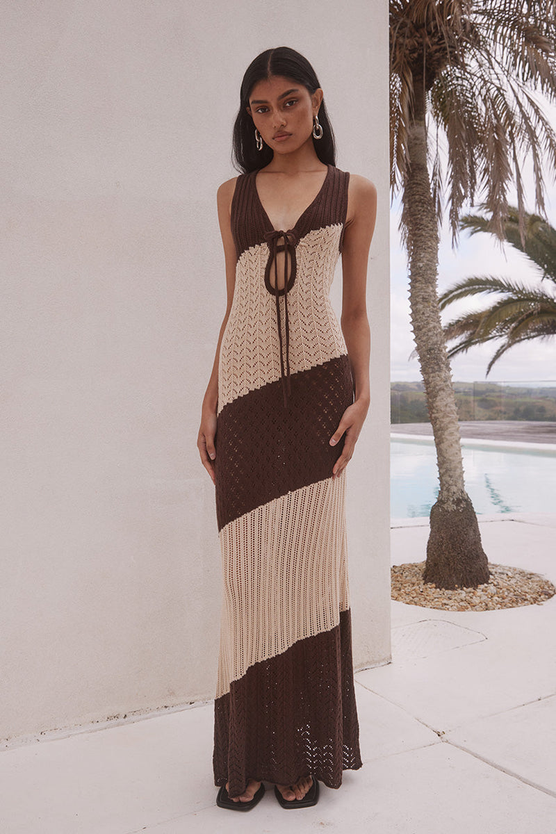 JULIE MAXI DRESS - SAND/CHOCOLATE