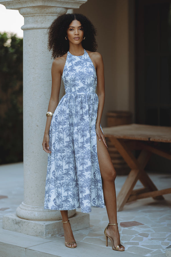 ANTONIA LINEN MIDI DRESS - BOTANICAL TOILE