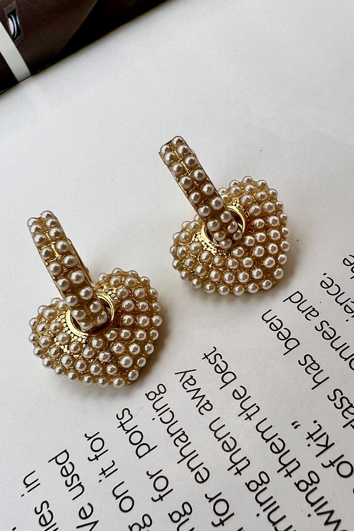 GOLD PLATED PEARL HEART EARRINGS