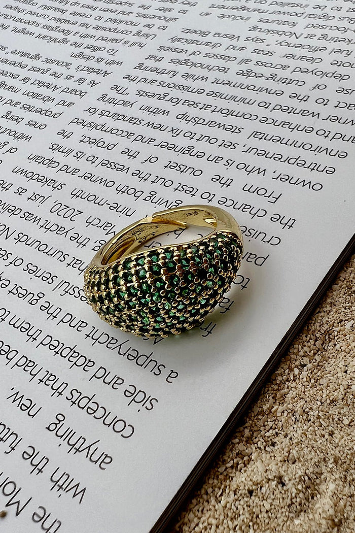 GOLD PLATED HABIBTI RING - GREEN