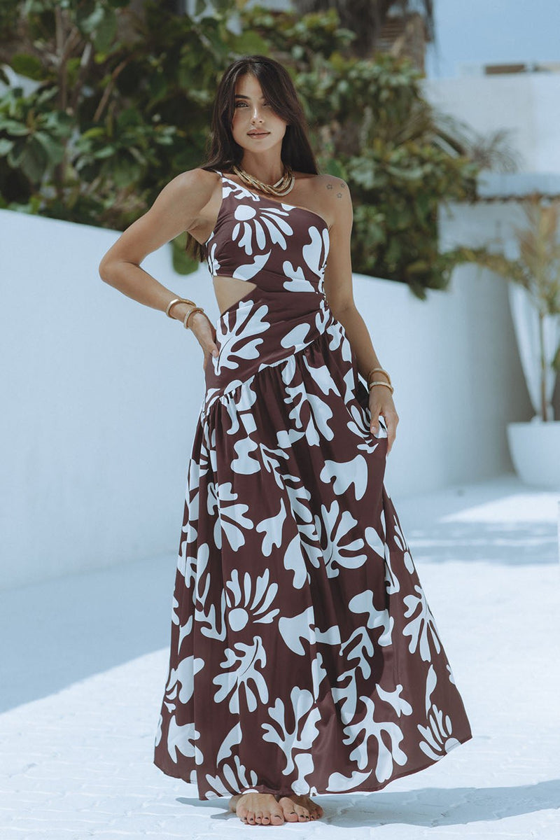 AKELI MAXI DRESS - CHOCOLATE BOTANICA