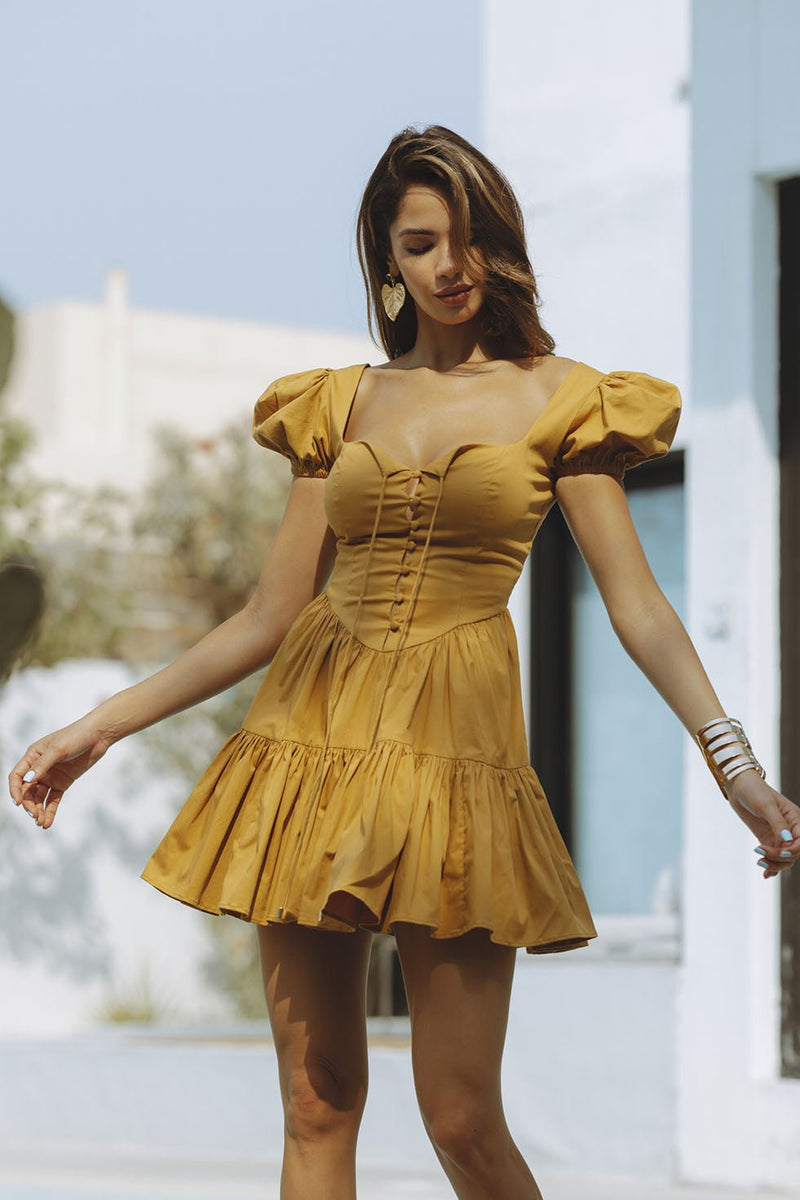 LEONA MINI DRESS - MUSTARD