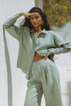 GRAYCELA LINEN SHIRT - SAGE