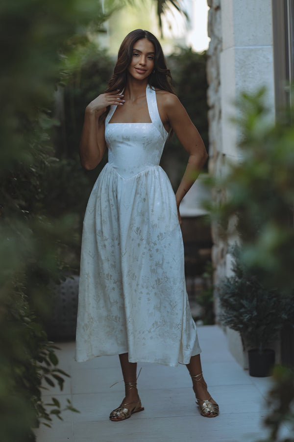 KATARINA MIDI DRESS - IVORY/JACQUARD