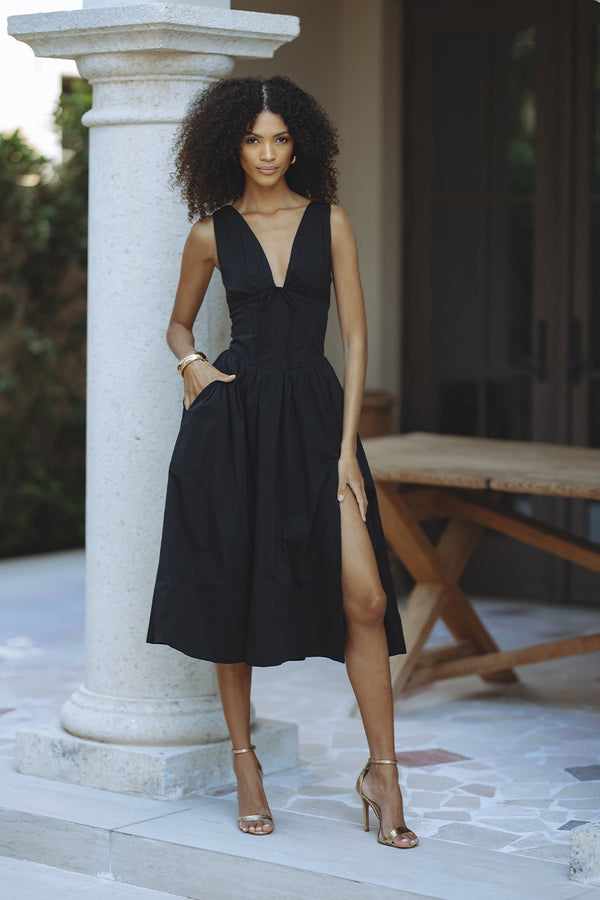 SIREN MIDI DRESS - BLACK