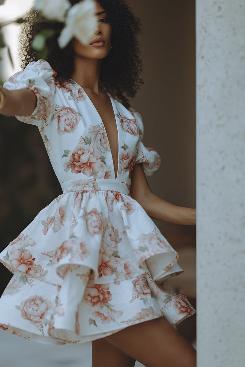 AUBRINA LINEN MINI DRESS - BLUSH PEONY