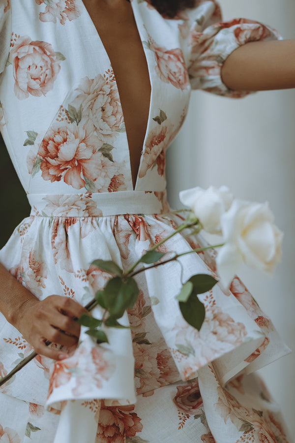 AUBRINA LINEN MINI DRESS - BLUSH PEONY