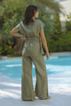 GRELARA LINEN PANTS - ARMY GREEN