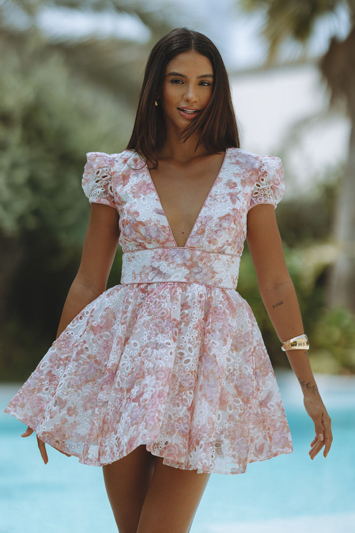 TAMARIN BRODERIE MINI DRESS - PINK FLORAL