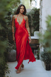 YVE HALTER MAXI DRESS - FIRE RED