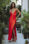 YVE HALTER MAXI DRESS - FIRE RED