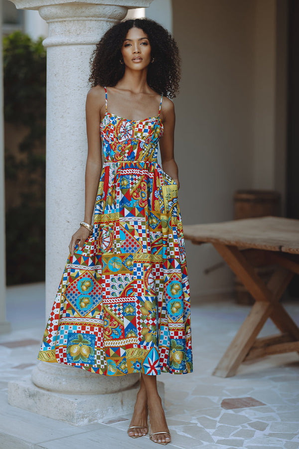 KELANI LUXE MIDI DRESS - PHAEDRA PRINT