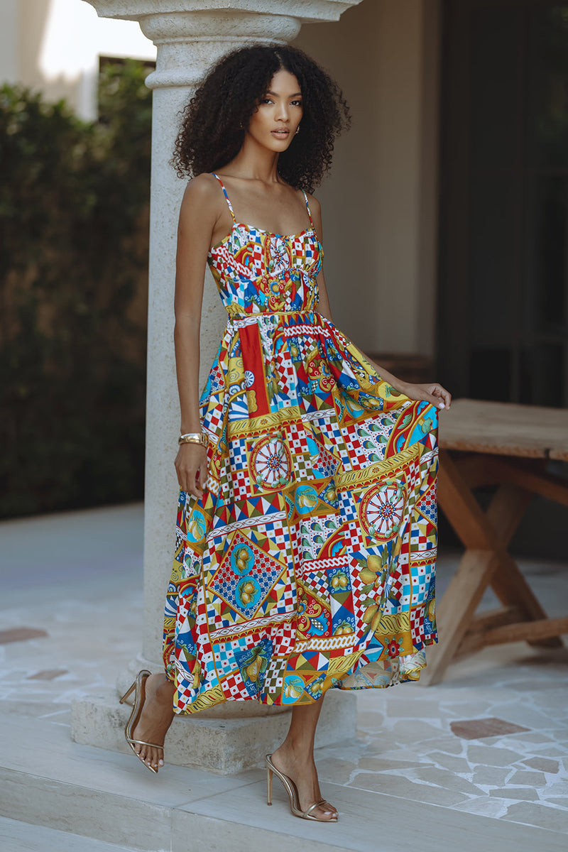 KELANI LUXE MIDI DRESS - PHAEDRA PRINT