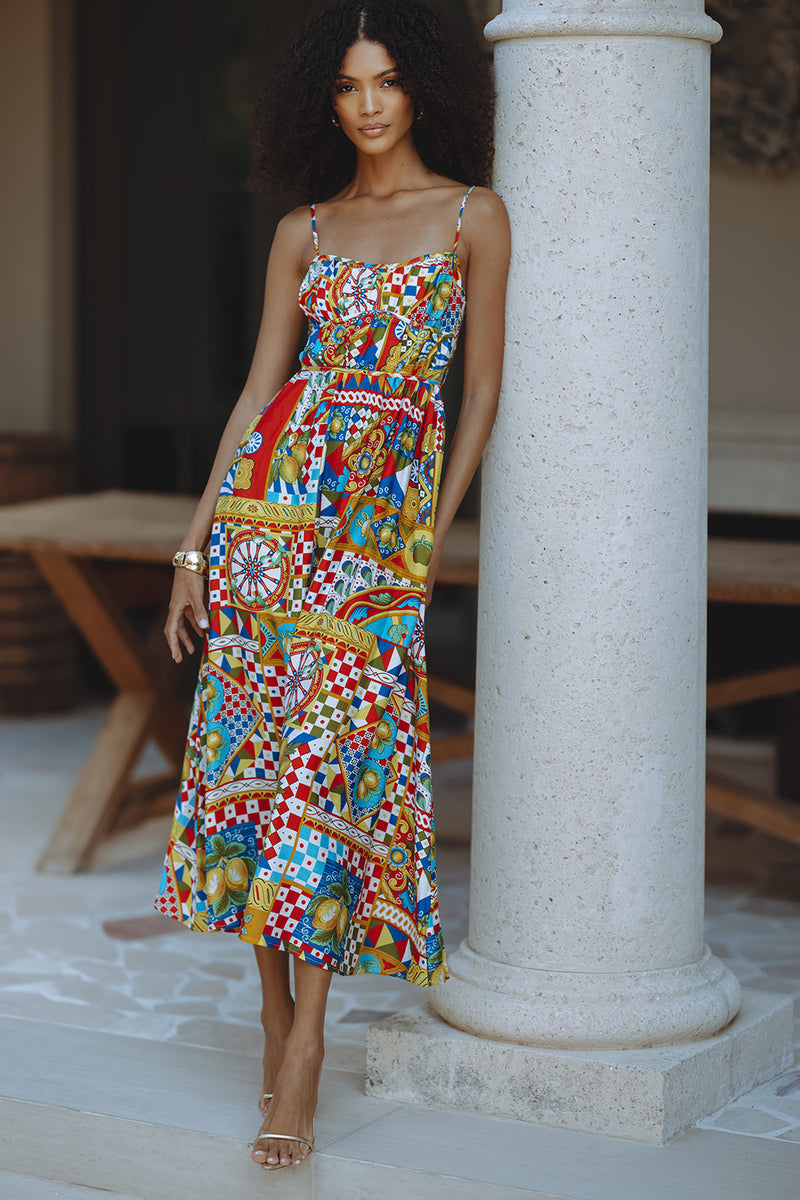 KELANI LUXE MIDI DRESS - PHAEDRA PRINT