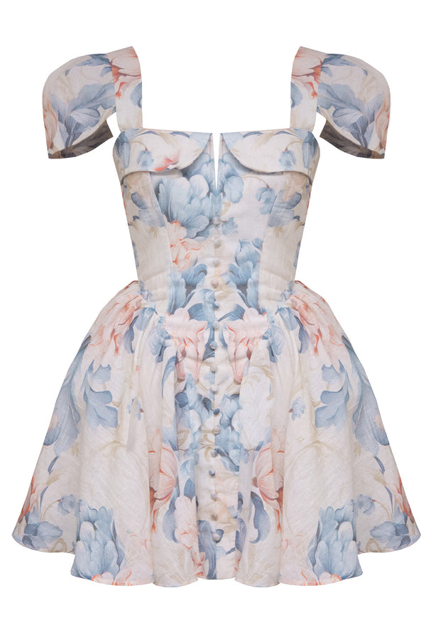 ANTONELLA LINEN MINI DRESS - FLORAL SERENITY