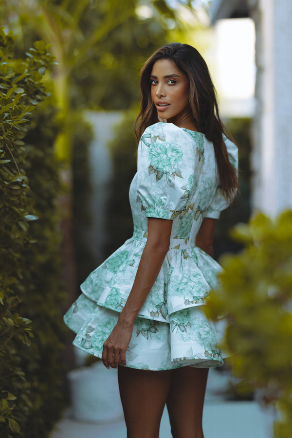 AUBRIE MINI DRESS - GARDEN BLOOM/GREEN