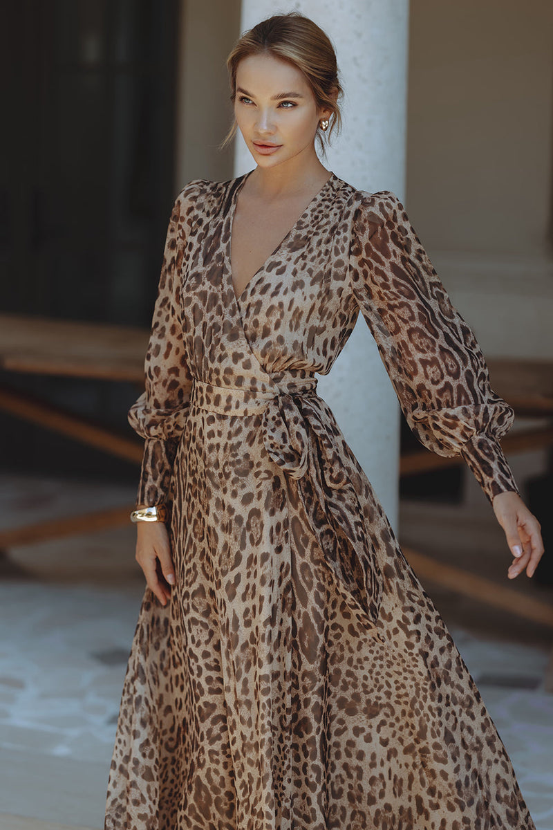 LUCIANNA MAXI WRAP DRESS -  BOLD LEOPARD