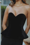 BELLA VELVET BUSTIER TOP - BLACK