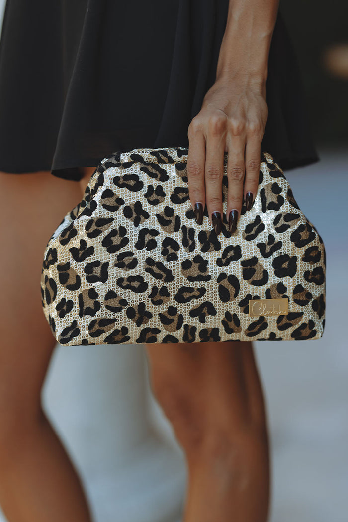 DIVA CLUTCH - GOLD SEQUIN LEOPARD