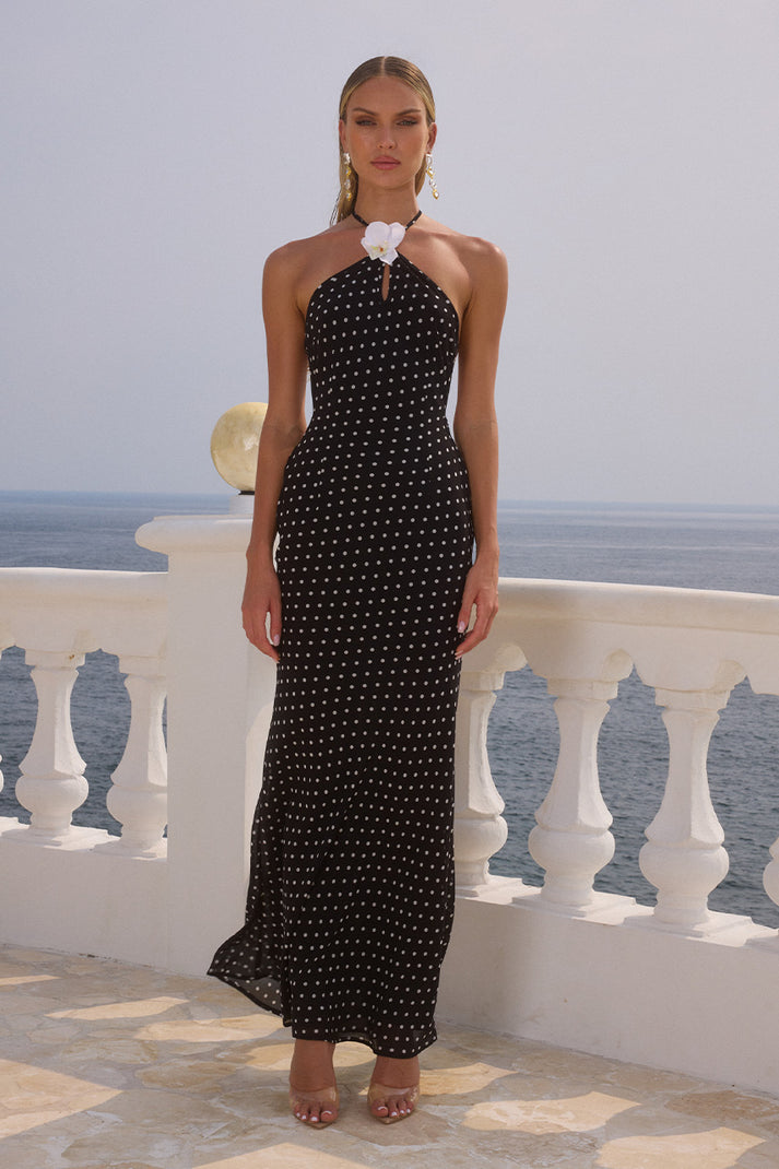 VIELLA MAXI DRESS - BLACK POLKA