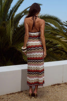 VERNANZA HALTER KNIT MAXI DRESS - ORANGE MULTI CHIC LE FRIQUE - USA VERNANZA HALTER KNIT MAXI DRESS - ORANGE MULTI CHIC LE FRIQUE - USA