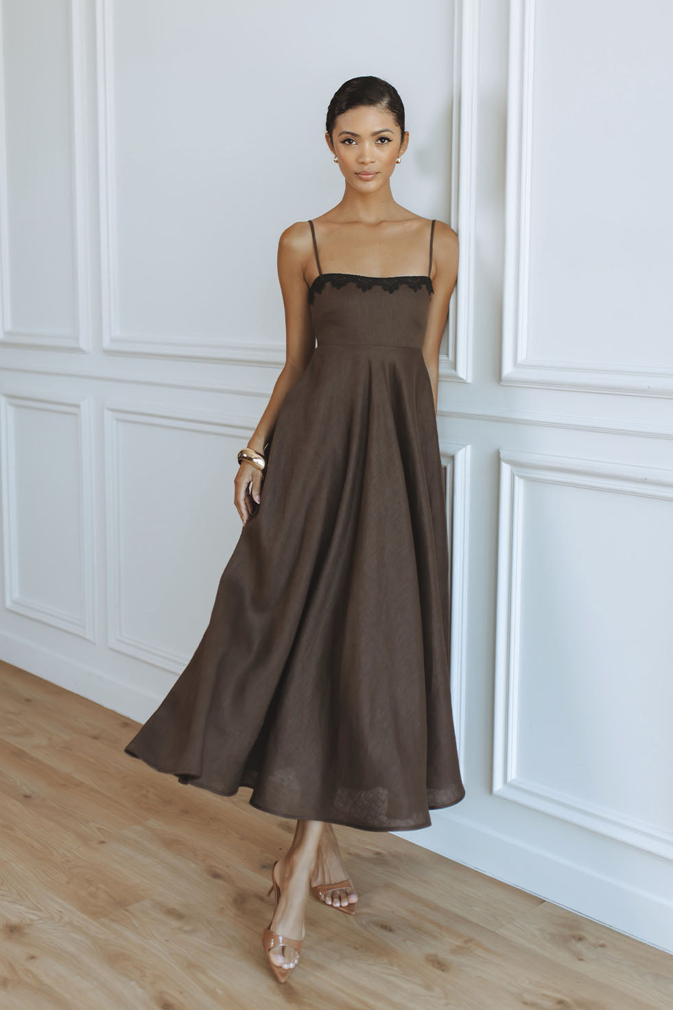 Alias Lace Linen Maxi Dress - Bitter Chocolate Alias Lace Linen Maxi Dress - Bitter Chocolate