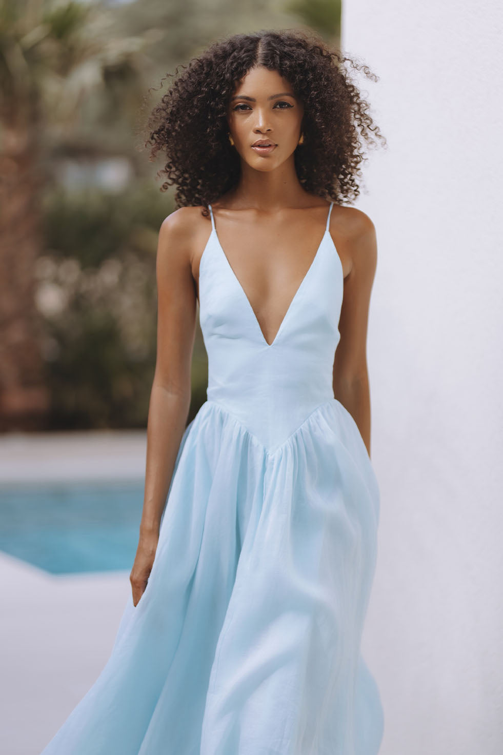 halter strap maxi dress ARLETHA HALTER MAXI DRESS - SOFT BLUE