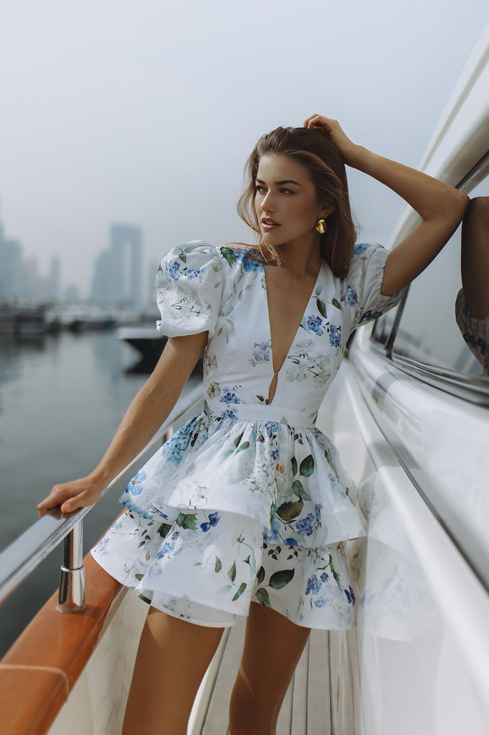 Aubrina Linen Mini Dress - Jardin Bleu Aubrina Linen Mini Dress - Jardin Bleu