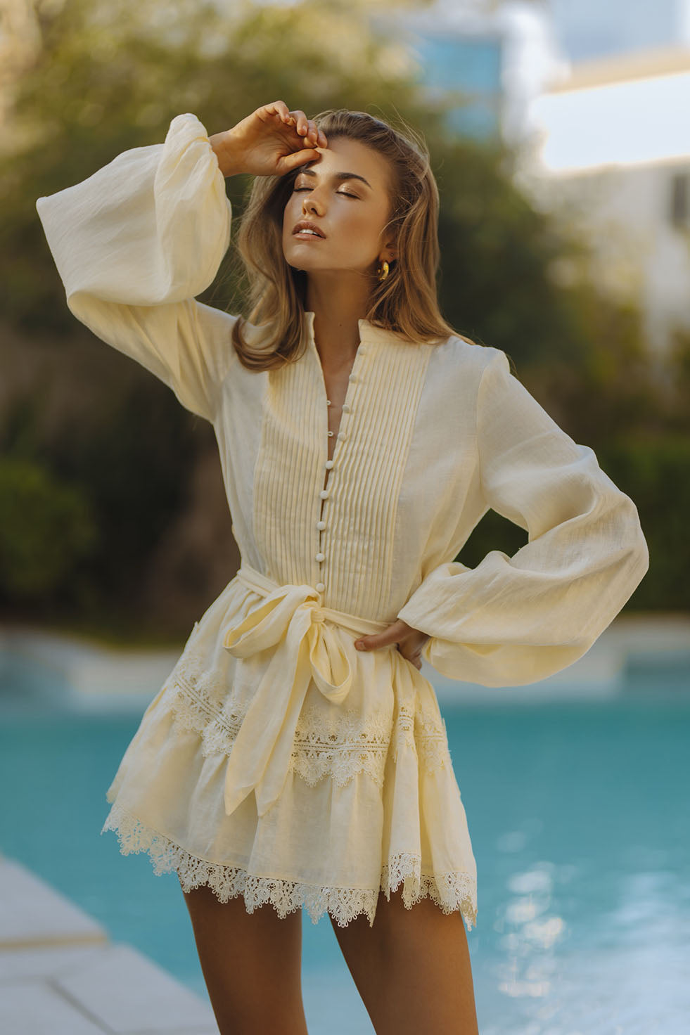 Aurelie Lace Trim Linen Mini Dress