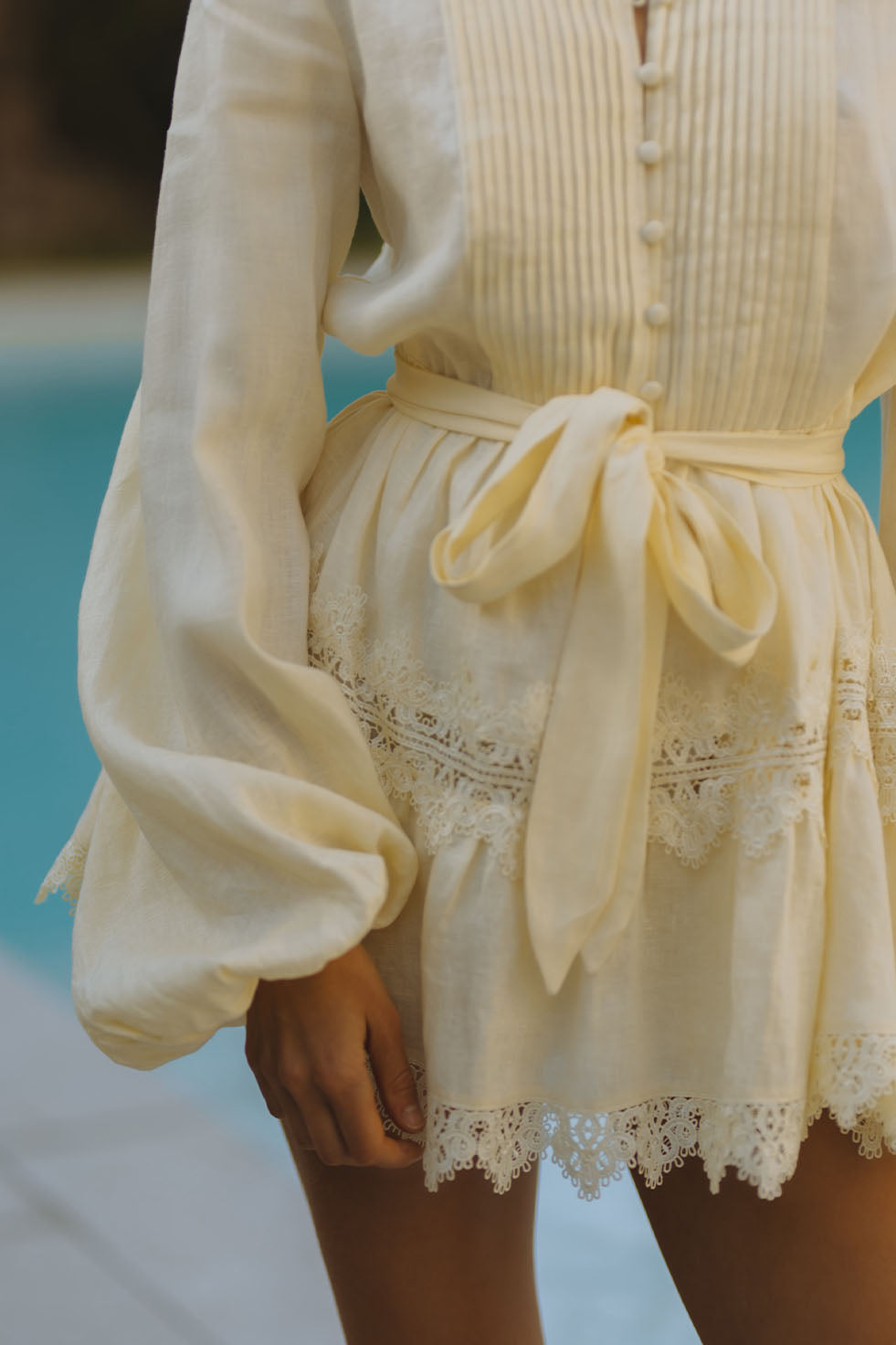 Aurelie Lace Trim Linen Mini Dress - Butter Yellow Aurelie Lace Trim Linen Mini Dress - Butter Yellow