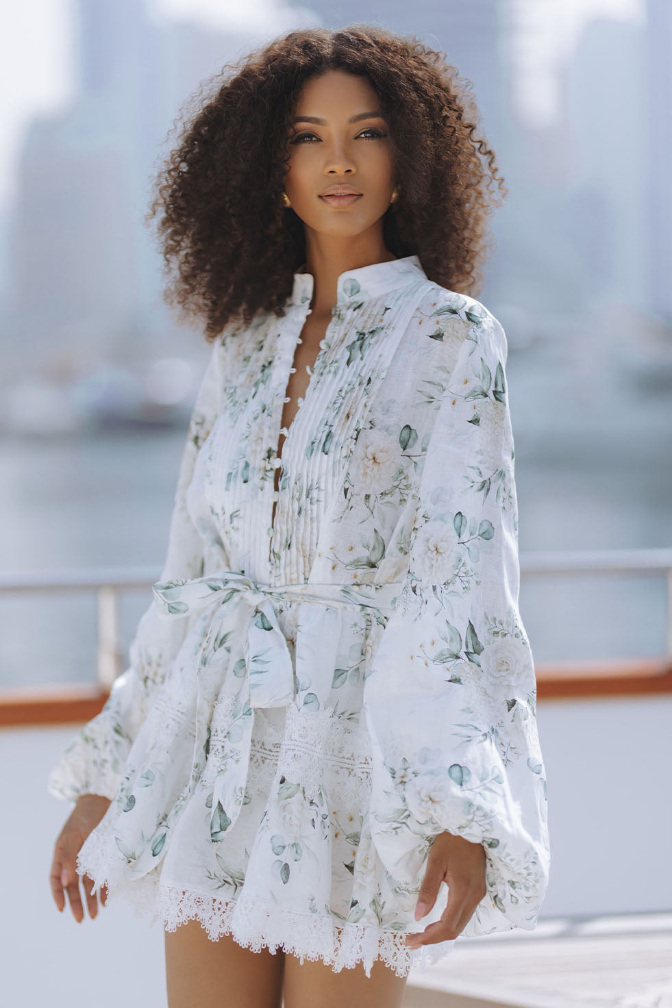 Aurelie Linen Mini Dress - Mint Rose