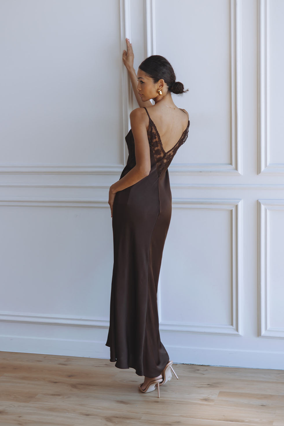 BONITA LACE TRIM MAXI DRESS - DARK CHOCOLATE - XS