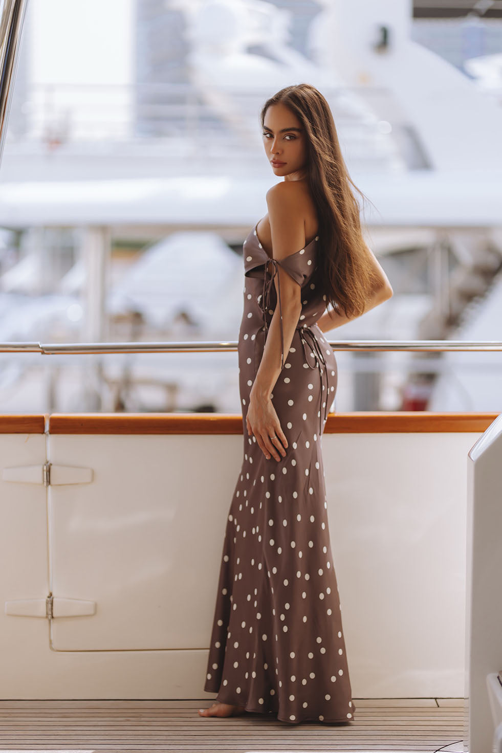 Darcy Satin Maxi Dress - Mocha Taupe/ivory Polka Darcy Satin Maxi Dress - Mocha Taupe/ivory Polka
