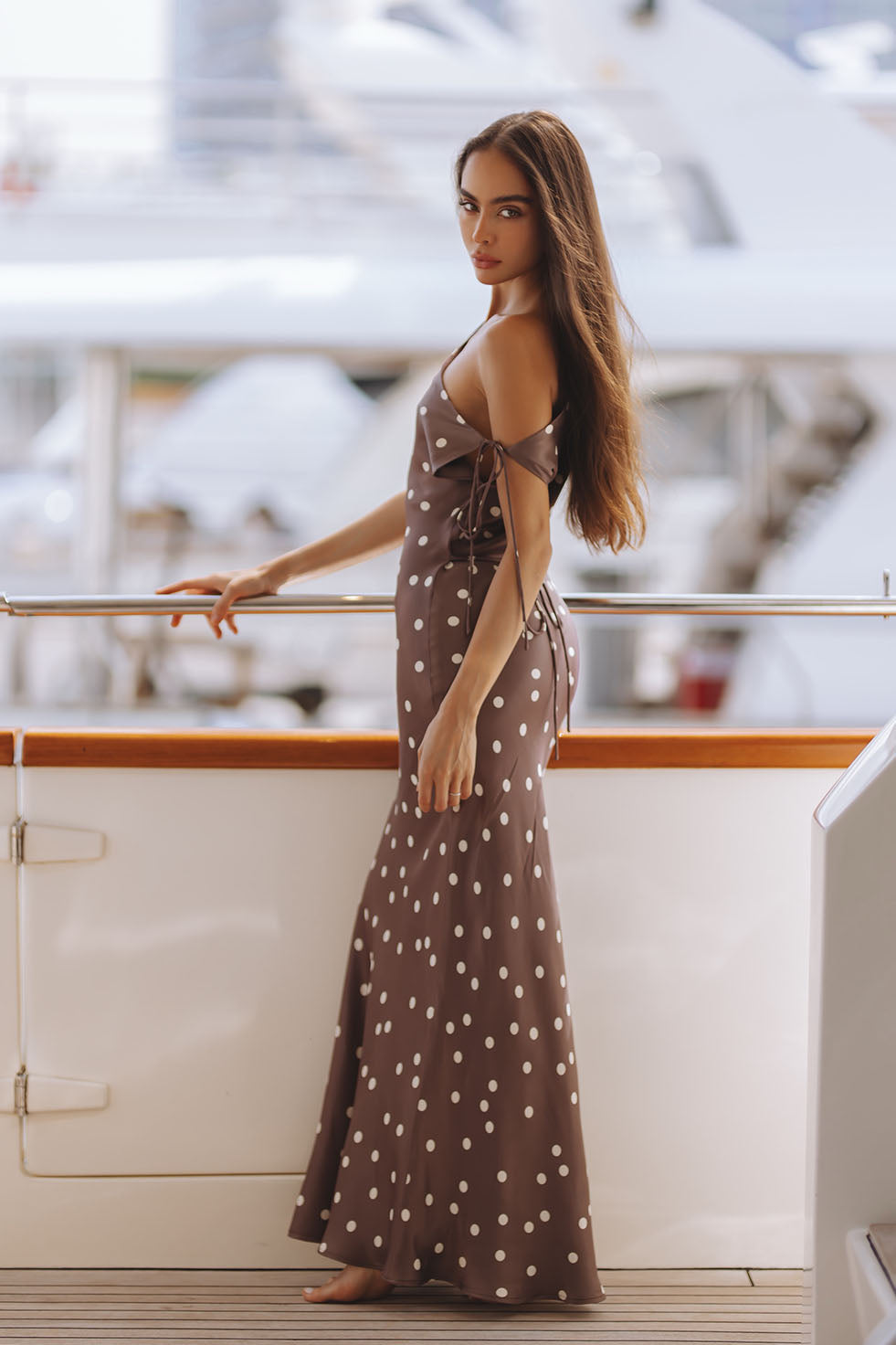 brown maxi dress satin Shona Joy - La Lune Cowl Back Maxi Dress - Espresso main image 0