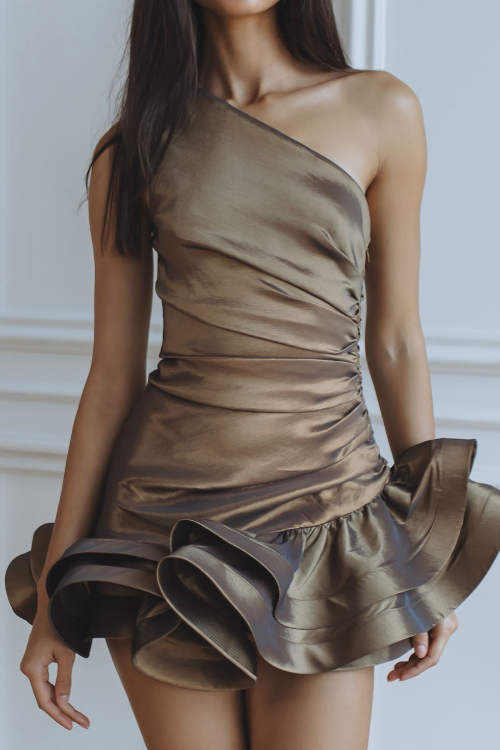 gold ruffle dress mini Endless Spring Ruffled Off Shoulder Mini Dress main image 0