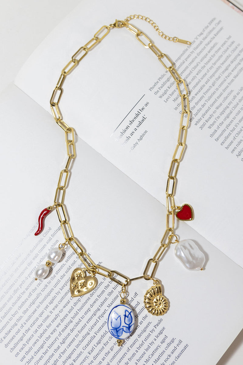 GOLD PLATED MIX CHARMS NECKLACE