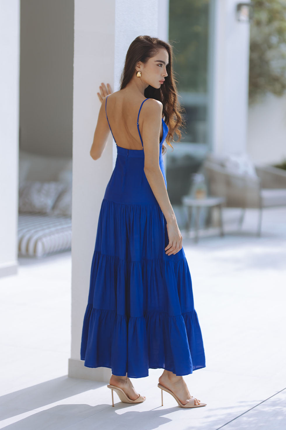 KANAH V-NECK TIERED MAXI DRESS - COBALT BLUE – CHIC LE FRIQUE