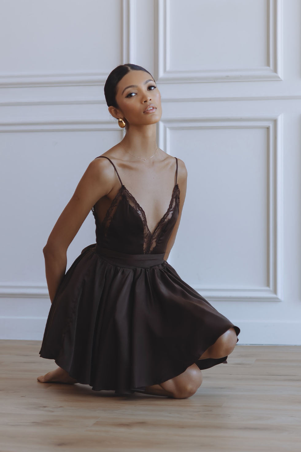 NATALIA LACE TRIM MINI DRESS - DARK CHOCOLATE – CHIC LE FRIQUE