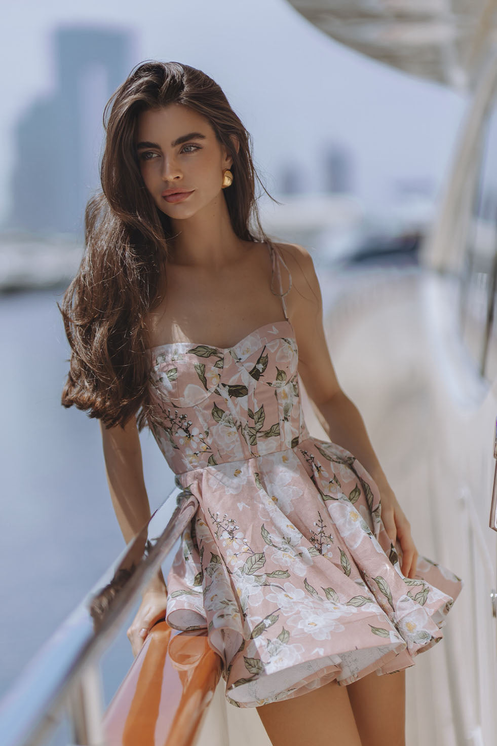 OLESSIA CORSET LINEN MINI DRESS - CAMELIA VEIL – CHIC LE FRIQUE - USA