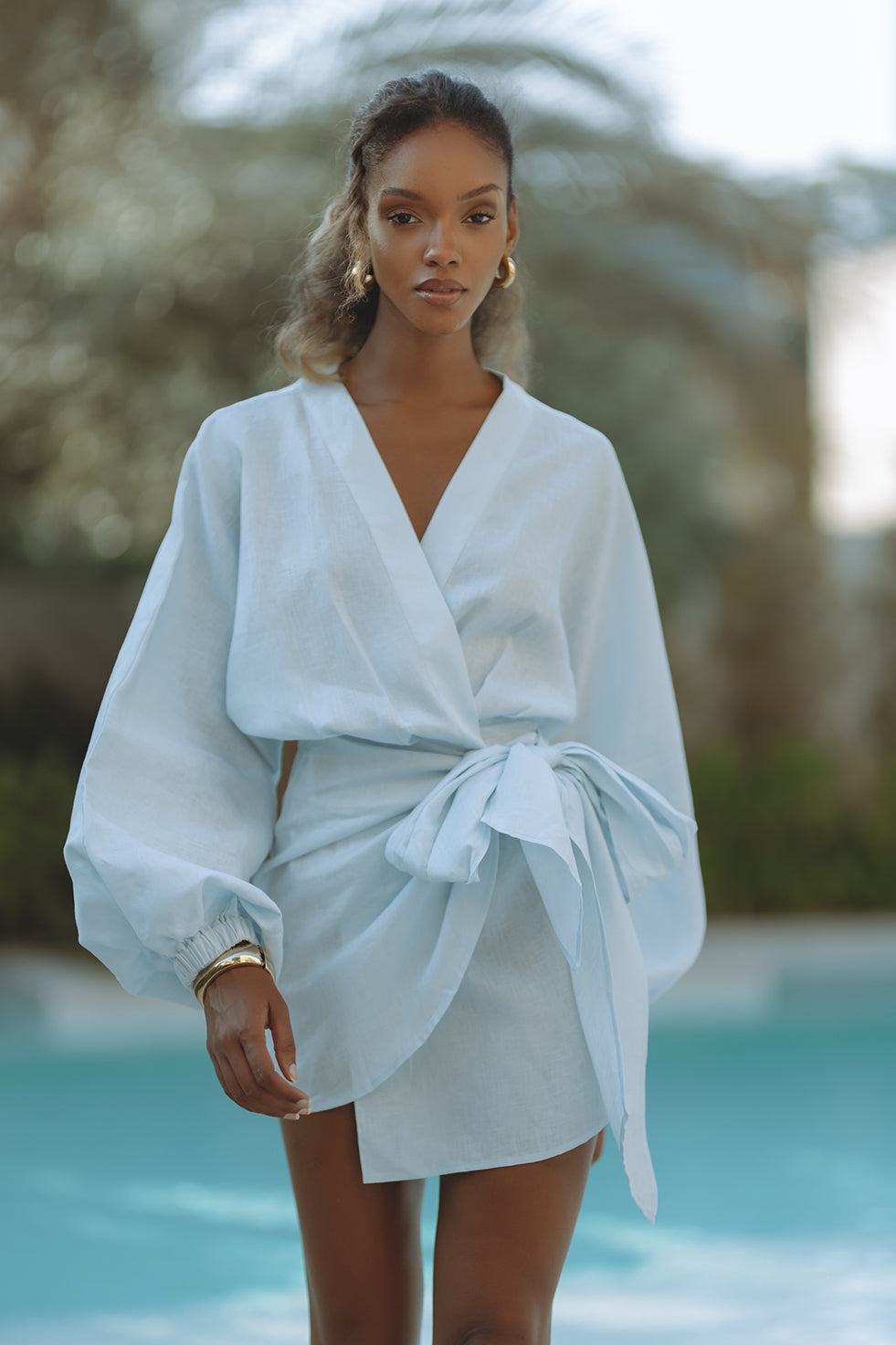 Romara Linen Mini Dress - Sky Blue Romara Linen Mini Dress - Sky Blue